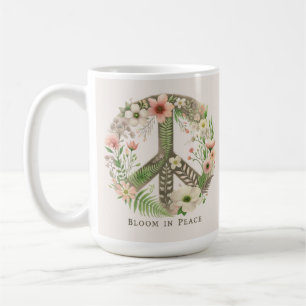 Hübsche Initialen Retro "Bloom in Peace"-Zeichen Kaffeetasse