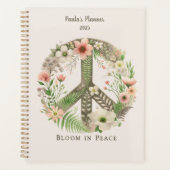 Hübsche Initialen Retro "Bloom in Peace"-Zeichen Planer (Vorderseite)