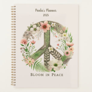 Hübsche Initialen Retro "Bloom in Peace"-Zeichen Planer