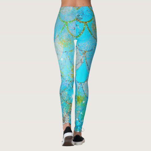 Hübsche Iridescent Blue Shimmer Mermaid Scales Leggings (Rückseite)