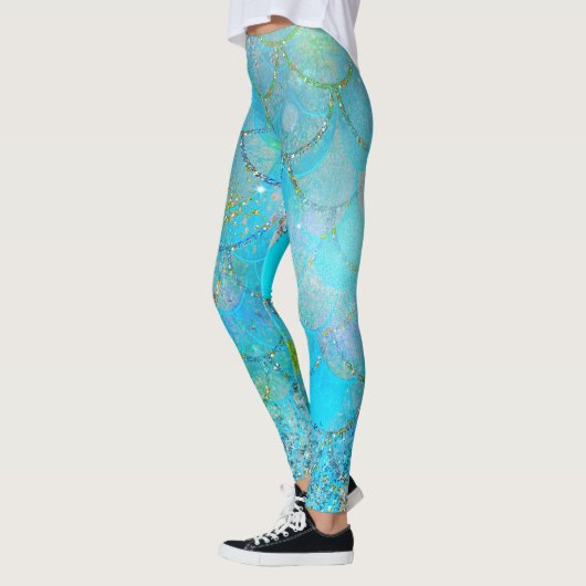 Hübsche Iridescent Blue Shimmer Mermaid Scales Leggings (Links)