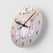 Hübsche Iridescent Boho Chic florale rustikale Cus Runde Wanduhr (Winkel)