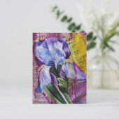 Hübsche Iris-Blumen-Mixed-Media-Collage-Postkarte Postkarte (Stehend Vorderseite)