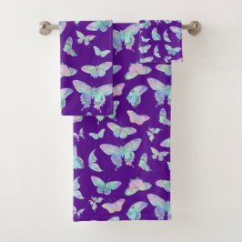 Hübsche, irritierende Schmetterlinge auf Lila Badhandtuch Set