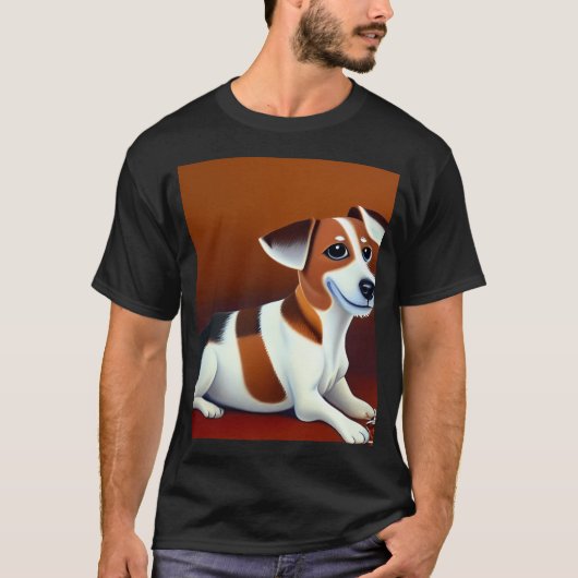 Hübsche Jack Russel Cartoonfigur Ölmalerei T-Shirt (Vorderseite)