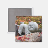 Hübsche japanische Mönchsstatue mit Herbstblättern Magnet (Vorderseite/Rückseite)