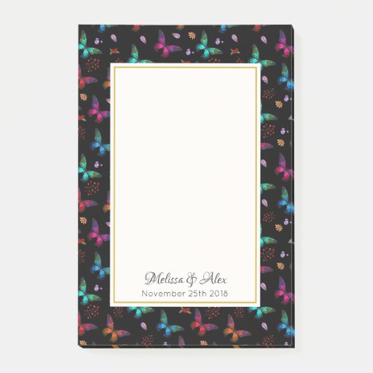 Hübsche Jewel Tone Schmetterlinge auf schwarz Cust Post-it Klebezettel (Vorderseite)