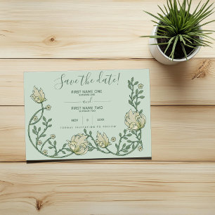 Hübsche Jugendstil-Blume Save the Date grün