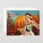 Hübsche junge Frau mit einem großen Kürbis-Ernteda Postkarte (Vorne/Hinten)