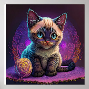 Hübsche junge Katze mit Garnknäuel Poster