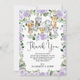 Hübsche Jungle Wild Animes Lila Floral Baby Girl Dankeskarte