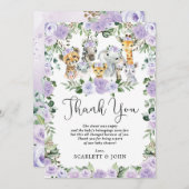 Hübsche Jungle Wild Animes Lila Floral Baby Girl Dankeskarte (Vorne/Hinten)