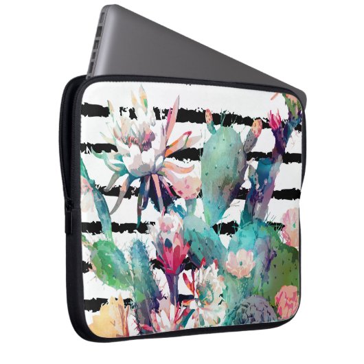 Hübsche Kakteen, schwarze Streifen Laptopschutzhülle (Vorne Rechts)
