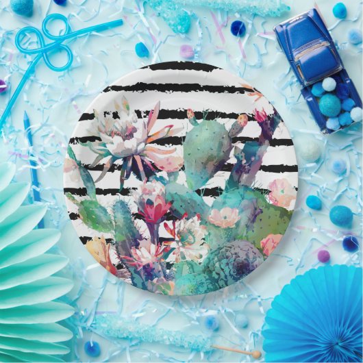 Hübsche Kakteen, schwarze Streifen Pappteller (Party)