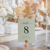 Hübsche Kalligrafie-Lichtminzfarbe Hochzeit Tischnummer