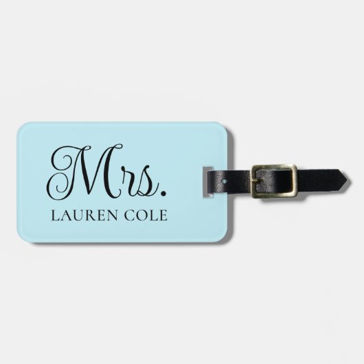 Hübsche Kalligrafie Light Blue Mrs. Personalisiert Gepäckanhänger (Vorderseite horizontal)