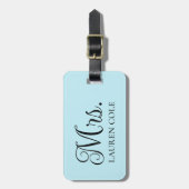 Hübsche Kalligrafie Light Blue Mrs. Personalisiert Gepäckanhänger (Vorderseite vertikal)