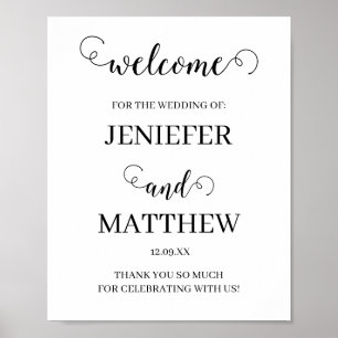 Hübsche Kalligrafie-Schrift Schwarz-Weiß-Hochzeit Poster