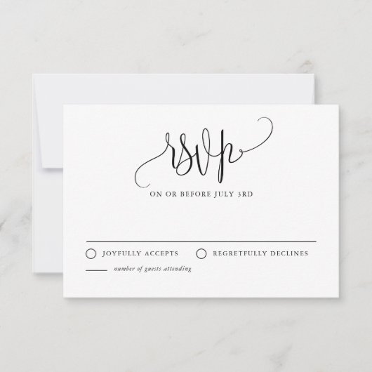 Hübsche Kalligrafie Script Black Wedding RSVP Karte (Vorderseite)