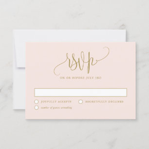 Hübsche Kalligrafie-Script-Blush und Goldhochzeit RSVP Karte