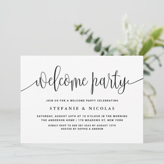 Hübsche Kalligraphie Schwarz/Weiß - Willkommen Par Einladung (Stehend Vorderseite)