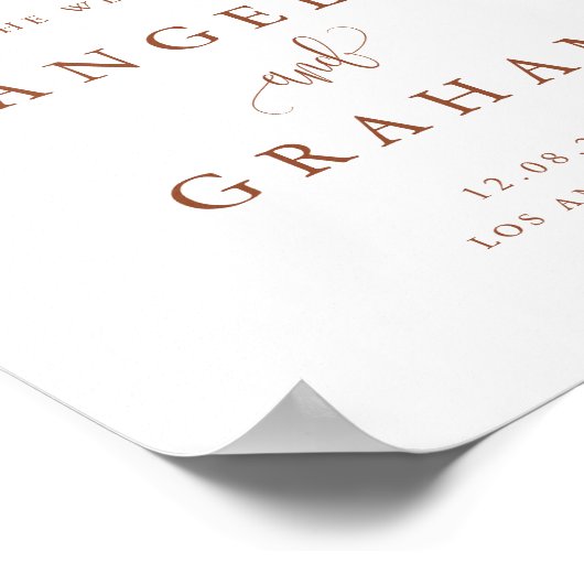 Hübsche Kalligraphie Terracotta Hochzeit Willkomme Poster (Ecke)