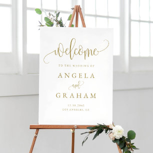 Hübsche kalligraphische Script-Gold-Hochzeit Begrü Poster