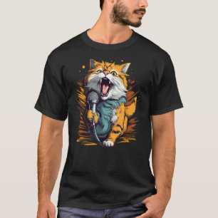 Hübsche Karaoke Katze mit Mic für Sänger und Song T-Shirt