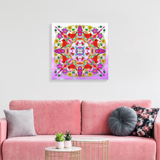 Hübsche Kardinal und Blume Mandala Leinwanddruck (Insitu (Wohnzimmer))
