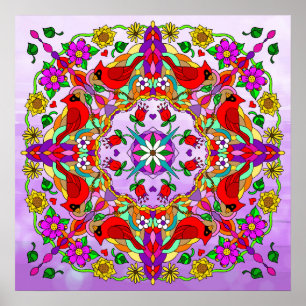 Hübsche Kardinal und Blume Mandala Poster