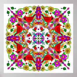 Hübsche Kardinal und Blume Mandala Poster