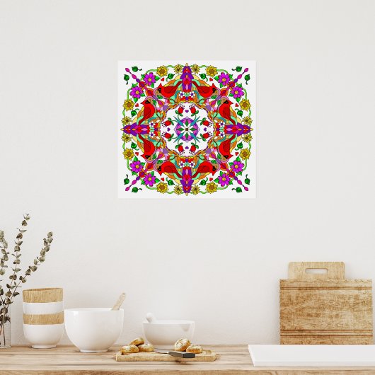 Hübsche Kardinal und Blume Mandala Poster (Küche)