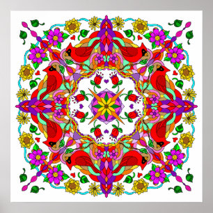 Hübsche Kardinal und Blume Mandala Poster