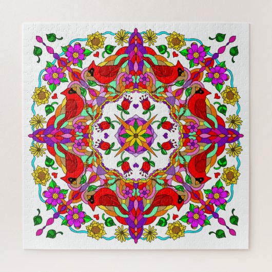 Hübsche Kardinal und Blume Mandala Puzzle (Vertikal)