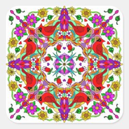 Hübsche Kardinal und Blume Mandala Quadratischer Aufkleber