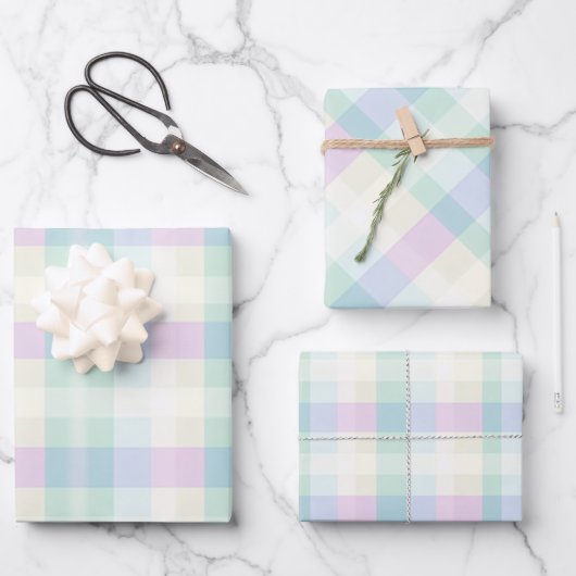 Hübsche Karierte Pastete Rosa Gelb Blau Lila Geschenkpapier Set (Vorderseite)