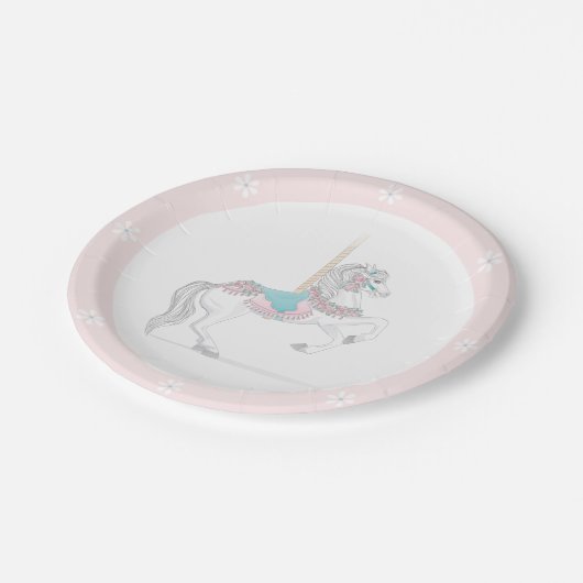 Hübsche Karussell-Pferde-Teller Pappteller (Schrägansicht)