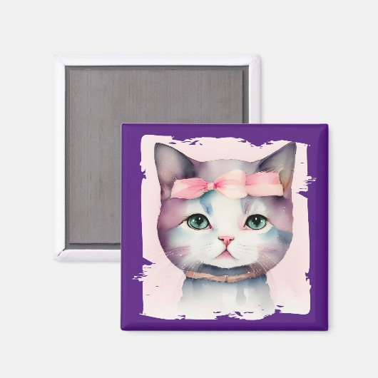 Hübsche Kätzchen mit rosa Bow Magnet (Vorderseite/Rückseite)