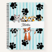 Hübsche Kätzchen und Pfoten, blau gestreift Notizblock (Vorderseite)