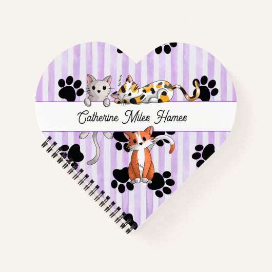 Hübsche Kätzchen und Pfoten, lila Streifen Notizblock (Vorderseite)