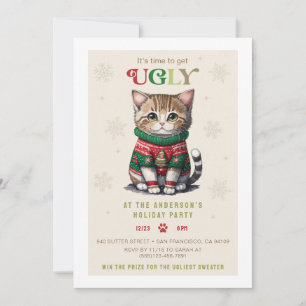 Hübsche Katze hässliche Pullover-Party-Einladungsk Feiertagskarte