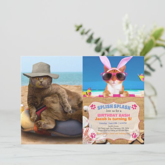 Hübsche Katze im Urlaub Einladung (Stehend Vorderseite)