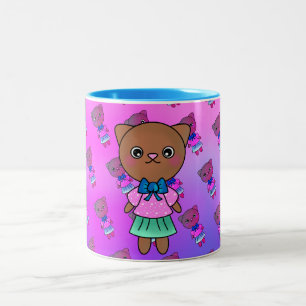 Hübsche Katze in Adorable Hefekleid & Pastell Pink Zweifarbige Tasse