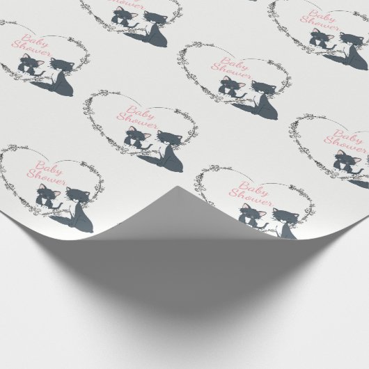 Hübsche Katze, Kätzchen, Blume Herz Mädchen Kinder Geschenkpapier (Ecke)