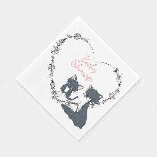 Hübsche Katze, Kätzchen, Blume Herz Mädchen Kinder Serviette (Ecke)