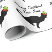 Hübsche Katze mit elfenhaltigem Weihnachtspapier Geschenkpapier (Rolleneckpunkt)