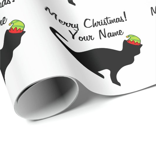 Hübsche Katze mit elfenhaltigem Weihnachtspapier Geschenkpapier (Rolleneckpunkt)