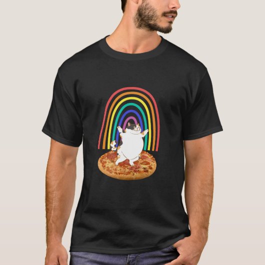 Hübsche Katze mit Pizza Regenbogen T-Shirt (Vorderseite)