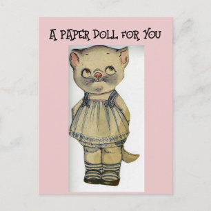 HÜBSCHE KATZE PAPIERPOPPE VINTAGE SÜßE POSTKARTE