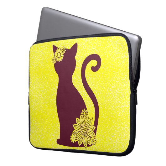 Hübsche Katze Silhoutte Laptop-Sieb Laptopschutzhülle (Vorderseite Links)